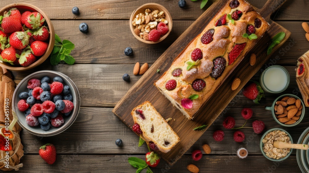 Fresh Fruit Dessert on Rustic Wooden Table Fresh Fruit Dessert on Rustic Wooden Table