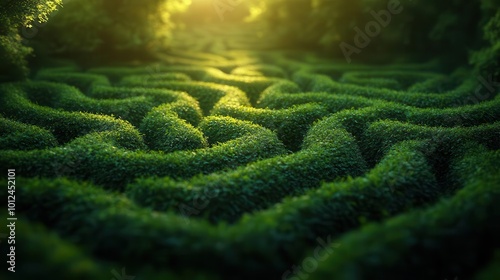 lush green maze hidden in a vibrant forest jungle teeming with life the intricate pathways and rich foliage create a sense of mystery and adventure waiting to be explored