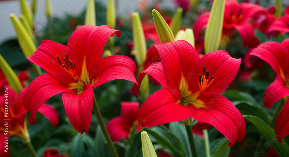 Fototapeta premium Red canna lily flowers background