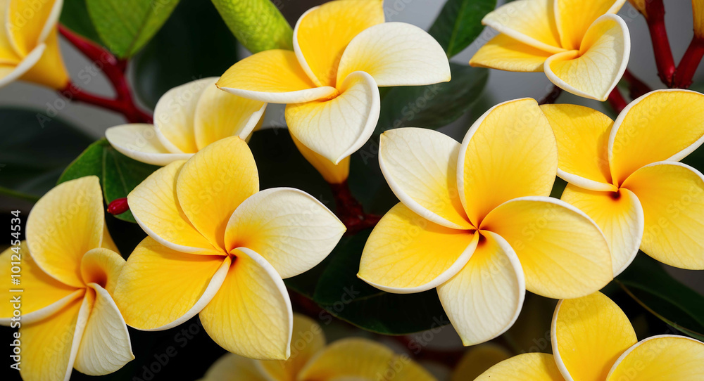 Yellow plumeria flowers background Yellow plumeria flowers background
