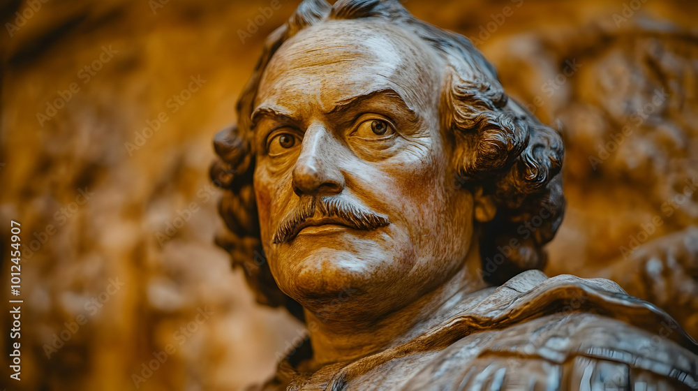 Close-Up of a Carved Wooden Bust with Detailed Features Close-Up of a Carved Wooden Bust with Detailed Features
