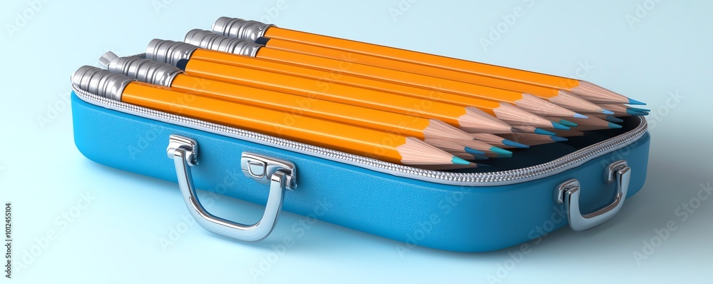 Creative concept image of a blue suitcase resembling a bundle of sharpened pencils. Ideal for education or travel-themed designs. Creative concept image of a blue suitcase resembling a bundle of sharpened pencils. Ideal for education or travel-themed designs.