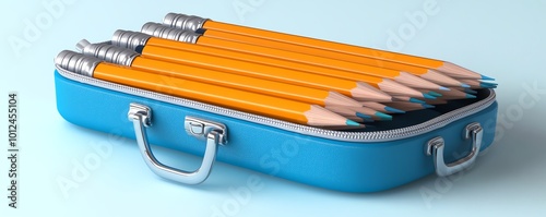 Creative concept image of a blue suitcase resembling a bundle of sharpened pencils. Ideal for education or travel-themed designs.