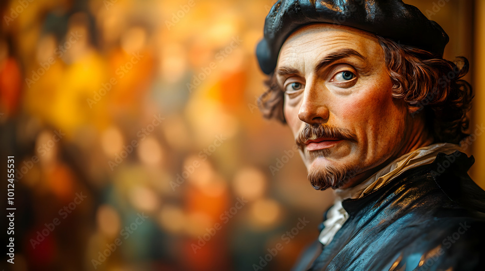 Close-Up Portrait of a Man with a Goatee and a Black Hat, Looking to the Right Close-Up Portrait of a Man with a Goatee and a Black Hat, Looking to the Right