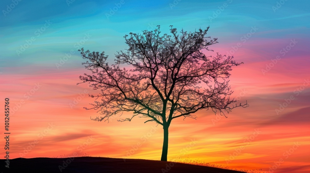 Silhouette of a Tree Against a Colorful Sunset Silhouette of a Tree Against a Colorful Sunset