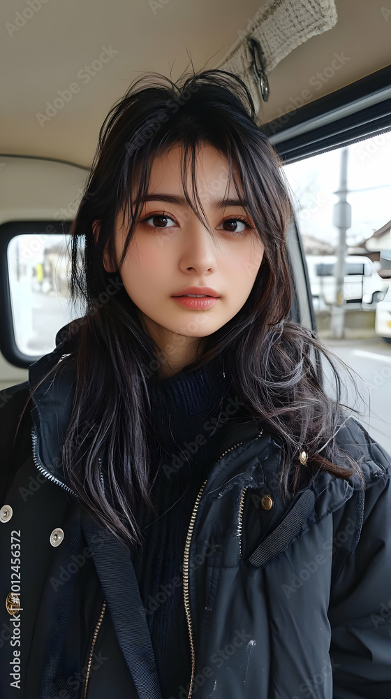 Beautiful Asian Girl Photo - Long Black Hair, Winter Fashion Beautiful Asian Girl Photo - Long Black Hair, Winter Fashion