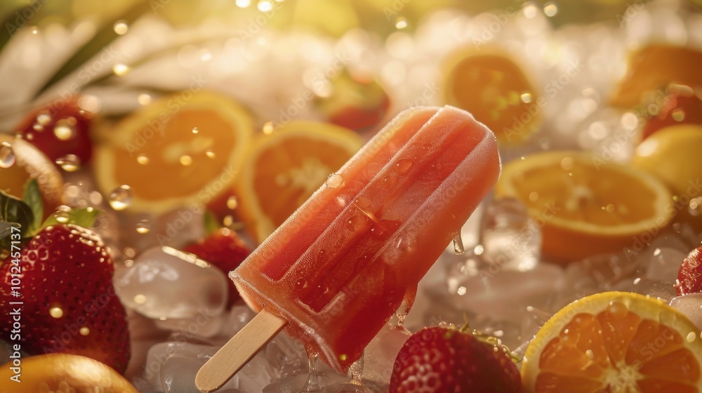 Refreshing Summer Fruit Popsicle on Ice Refreshing Summer Fruit Popsicle on Ice