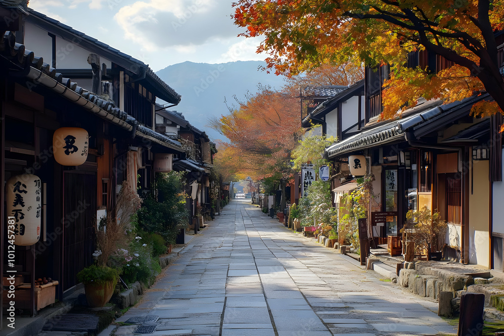Photo: Autumn Colors in a Peaceful Japanese Village Street Photo: Autumn Colors in a Peaceful Japanese Village Street