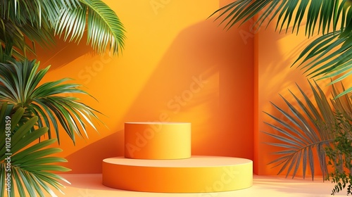 3d product background studio minimal scene platform. podium background vector 3d rendering with podium studio. podium summer cosmetic product. Stage product summer on pedestal 3d studio orange pastel