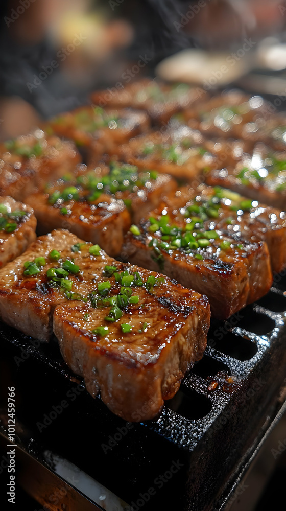 Sizzling Grilled Pork with Green Onions Photo Sizzling Grilled Pork with Green Onions Photo