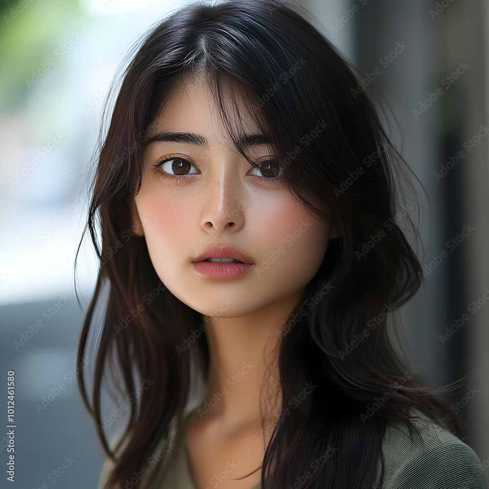 Illustration of a Beautiful Young Woman with Dark Hair and Brown Eyes Illustration of a Beautiful Young Woman with Dark Hair and Brown Eyes