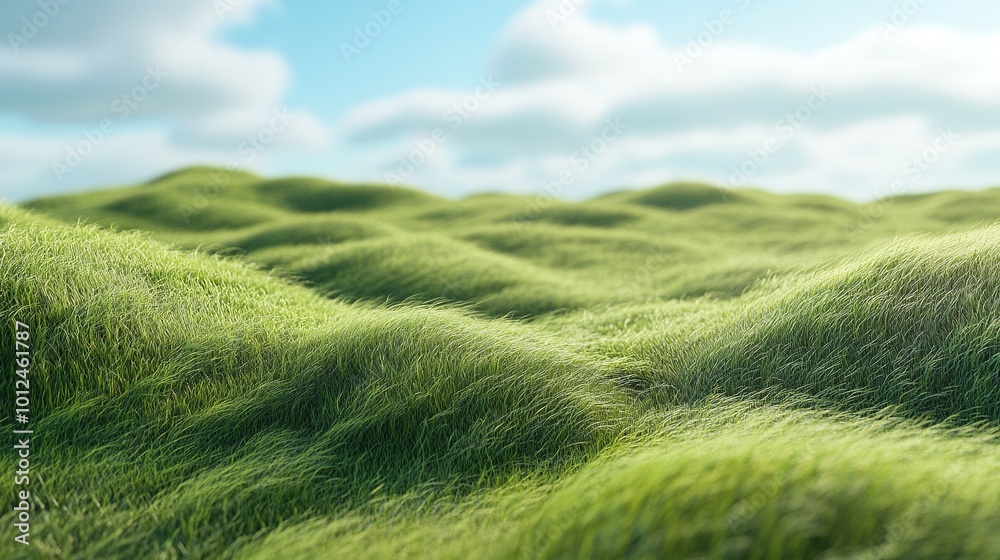 Green grass field. Summer landscape scene mockup. 3d illustration Green grass field. Summer landscape scene mockup. 3d illustration