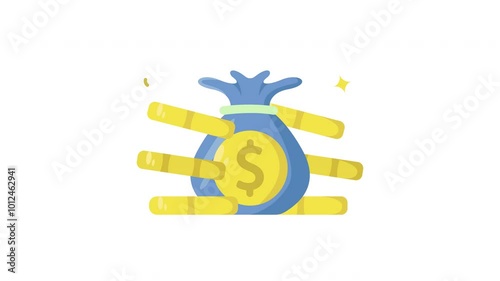 money bag and stack coin icon animation video