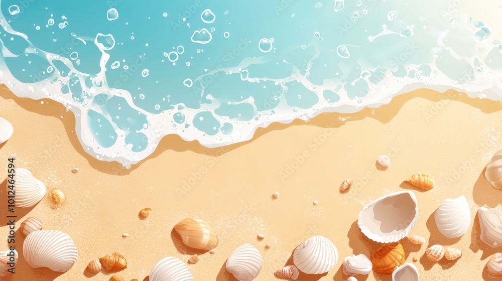 A tranquil beach setting where the waves slowly wash over various seashells on the sand, capturing the peaceful essence of a quiet coastal retreat. A tranquil beach setting where the waves slowly wash over various seashells on the sand, capturing the peaceful essence of a quiet coastal retreat.