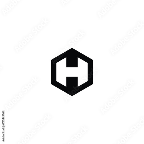 Black and White Hexagon Letter H Logo