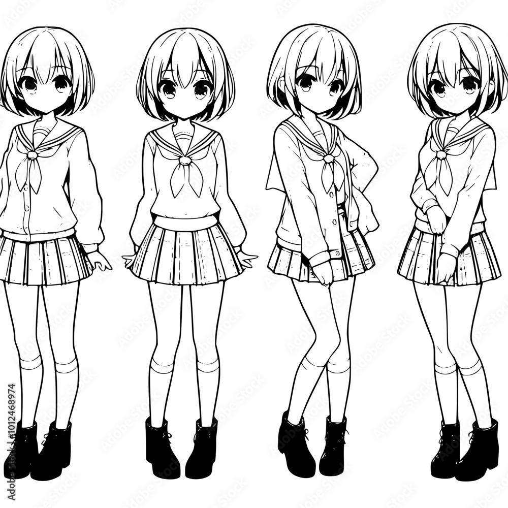 Classic Anime Style: School Girl with Cute Expressions and Poses Classic Anime Style: School Girl with Cute Expressions and Poses