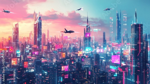 Futuristic Cityscape at Sunset