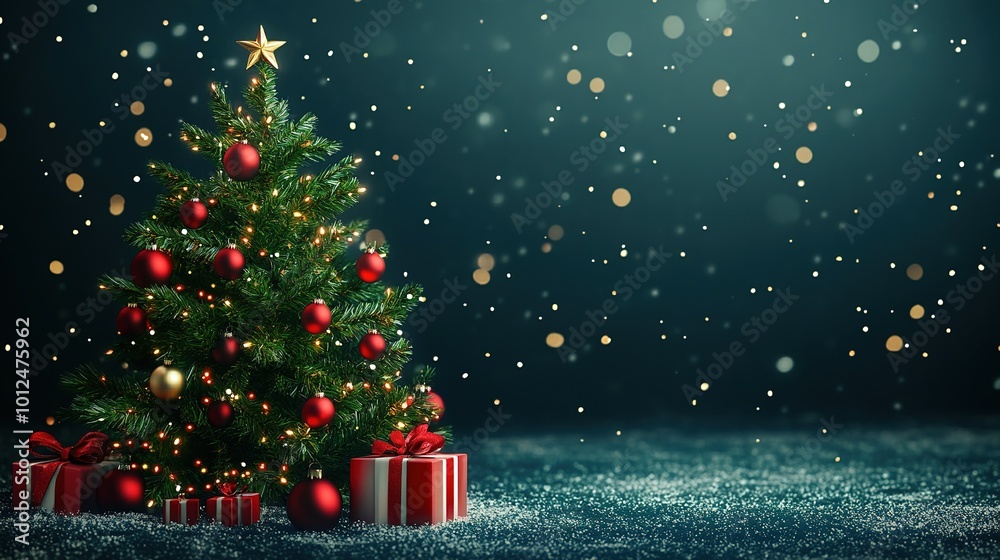 Holiday New Year and Merry Christmas Background with realistic Christmas tree Holiday New Year and Merry Christmas Background with realistic Christmas tree