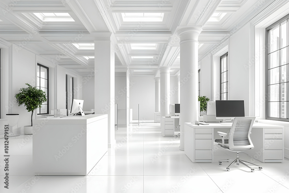 3D Illustration of Modern White Office Interior Design 3D Illustration of Modern White Office Interior Design