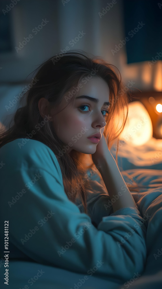 Contemplative Woman on Bed - Digital Illustration Contemplative Woman on Bed - Digital Illustration