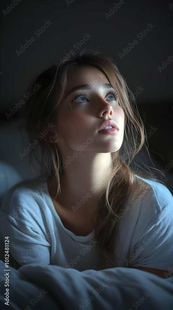 Girl in White Shirt Looking Up - Illustration Girl in White Shirt Looking Up - Illustration