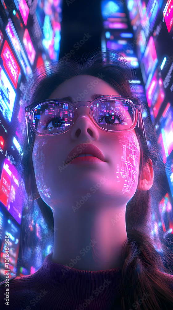3D Illustration of Cyberpunk Girl in Neon Cityscape 3D Illustration of Cyberpunk Girl in Neon Cityscape