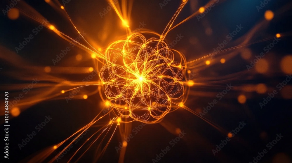 Abstract representation of atomic particles with glowing energy effects. Abstract representation of atomic particles with glowing energy effects.