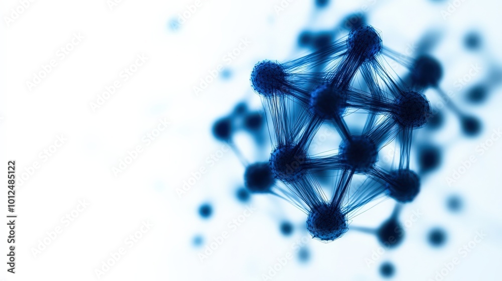 Fototapeta premium Abstract molecular structure with blue tones on white background.