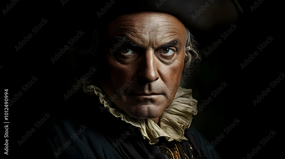 A Man in a Ruffled Collar Stares Intently, Historical Portrait Photography A Man in a Ruffled Collar Stares Intently, Historical Portrait Photography