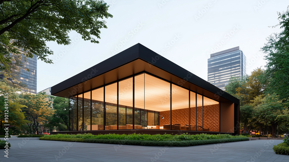 Modern Glass Pavilion: A Tranquil Oasis in the City Modern Glass Pavilion: A Tranquil Oasis in the City