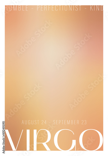 Virgo zodiac sign. Modern astrology poster in Y2k style. Blurred horoscope background. Gradient template for social media post. Perfect for tarot readers and astrologers. Vector illustration.