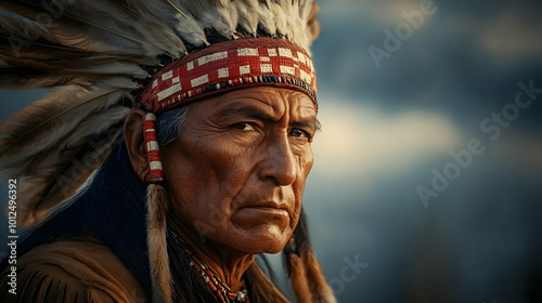 Native American Portrait in Traditional Headdress