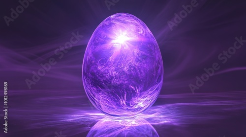 A mesmerizing purple egg with a rich violet hue radiating a mystical glow, set against a fantasy background. The smooth texture of the egg reflects deep spiritual energy,  photo