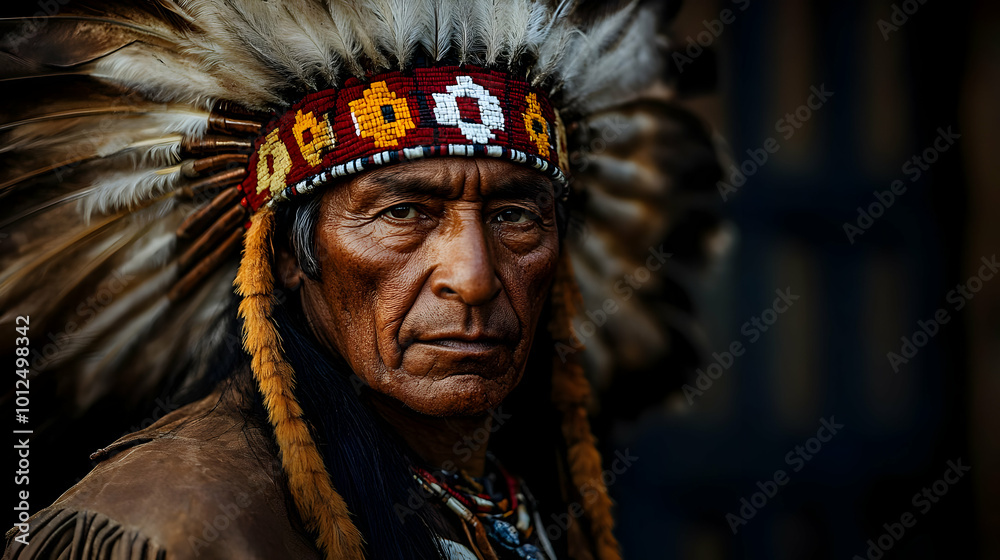 Native American Man in Traditional Headdress Native American Man in Traditional Headdress