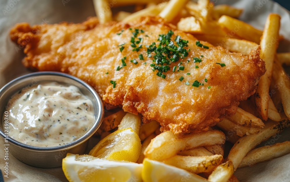 Crispy Fish and Chips with Lemon and Tartar Sauce Crispy Fish and Chips with Lemon and Tartar Sauce