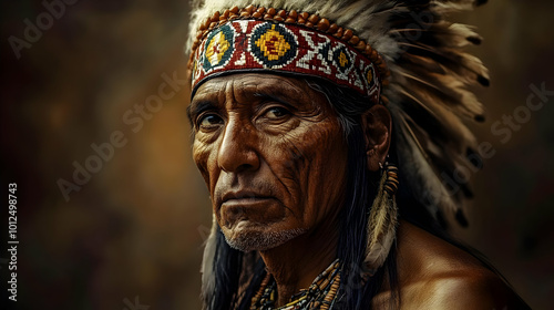 Native American Portrait - Traditional Headdress, Feathers, Wisdom, Culture, Heritage, Pride, History, Ancestry, Identity