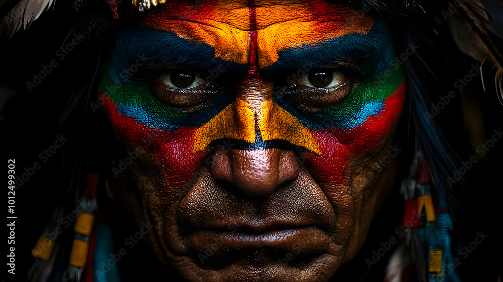 Close Up Portrait of a Native American Man with Face Paint Close Up Portrait of a Native American Man with Face Paint