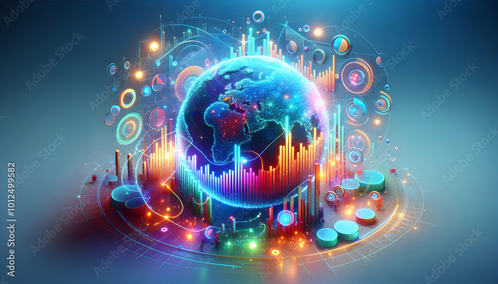 custom made wallpaper toronto digital3D Glowing Demand Forecasting Abstract Art - Data Visualization Icon on White Background, Vibrant Colors & Light Effects for Market Trend Prediction