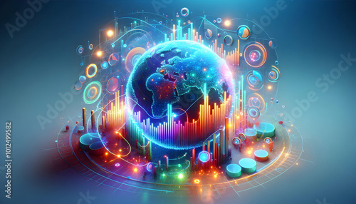 Wallpaper Mural 3D Glowing Demand Forecasting Abstract Art - Data Visualization Icon on White Background, Vibrant Colors & Light Effects for Market Trend Prediction Torontodigital.ca