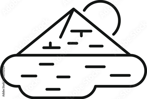 Minimal line art icon of the sun shining over the giza pyramid complex reflected in the nile river