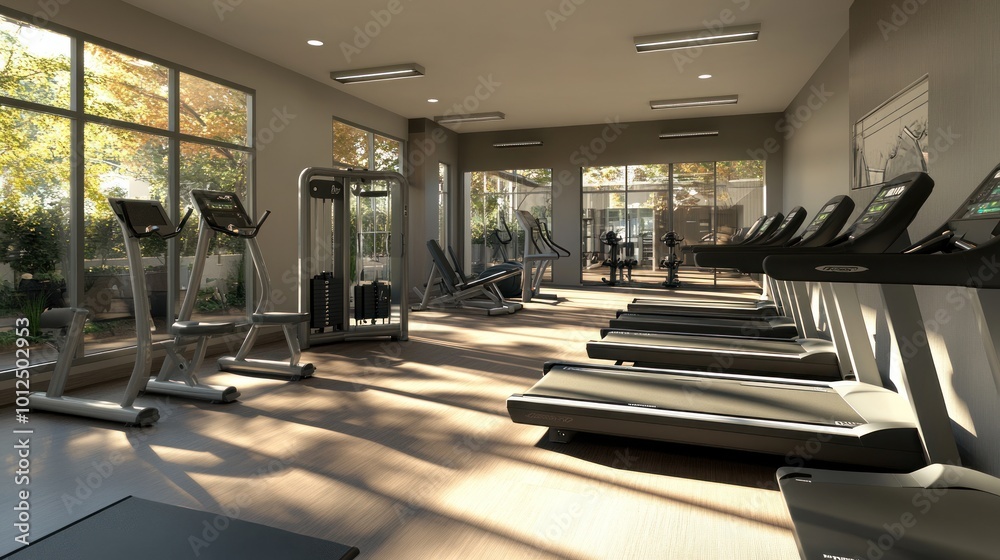 Modern Fitness Center with Natural Light Modern Fitness Center with Natural Light