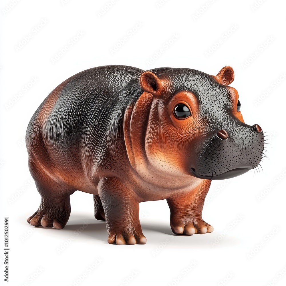 A charming toy hippopotamus with realistic details, showcasing its round body and playful expression. A charming toy hippopotamus with realistic details, showcasing its round body and playful expression.