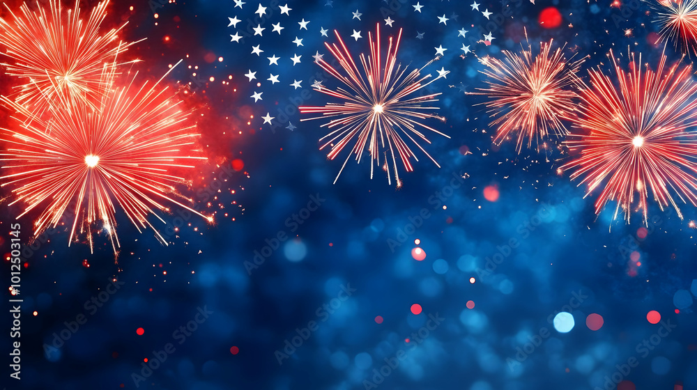 Fototapeta premium Fireworks Displaying in the Night Sky with Stars