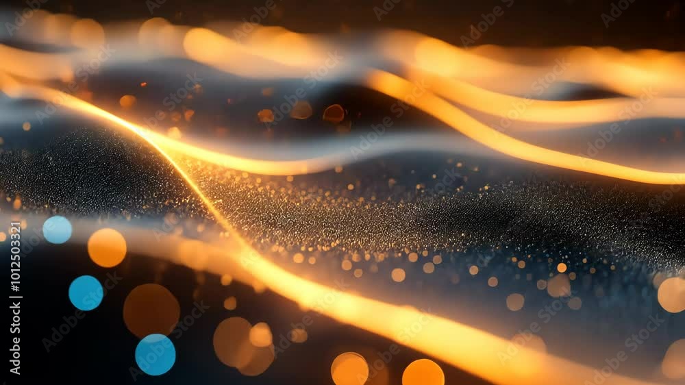 Glowing abstract waves with bokeh lights, digital art. Futuristic technology and creativity concept
