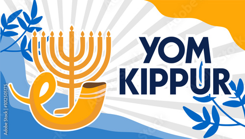 happy yom kippur with jewish ornaments