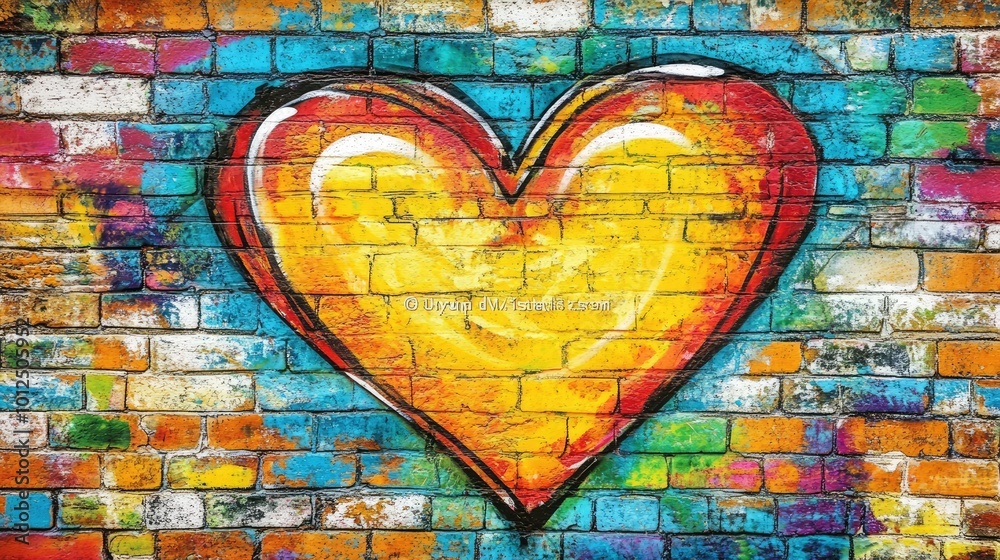 Fototapeta premium Colorful Heart Graffiti on Brick Wall 