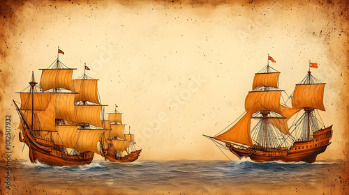 Sailing Ships on the Open Ocean with Full Sails