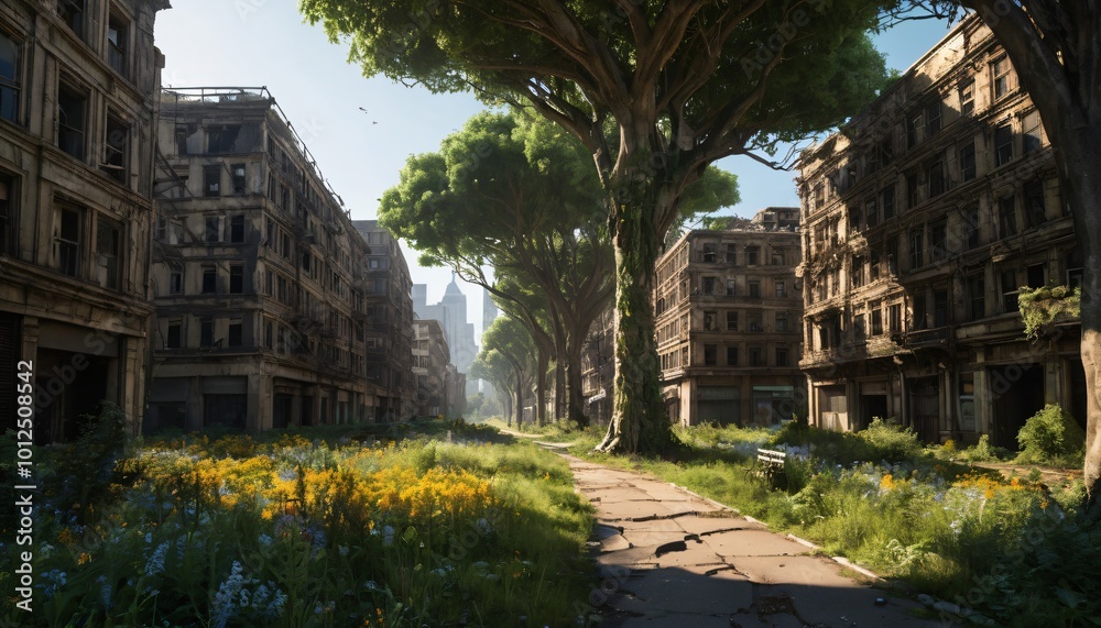 Apocalyptic view of destroyed world, post apocalypse city after world war Apocalyptic view of destroyed world, post apocalypse city after world war