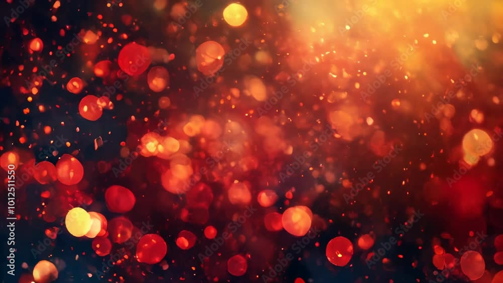 Abstract festive background featuring blurry red and yellow lights shining and sparkling
