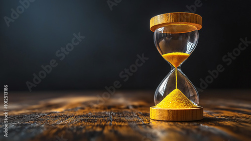 Hourglass, showcasing an hourglass with sand running out, symbolizing time change, with copy space, Daylight Savings Time Ends photo